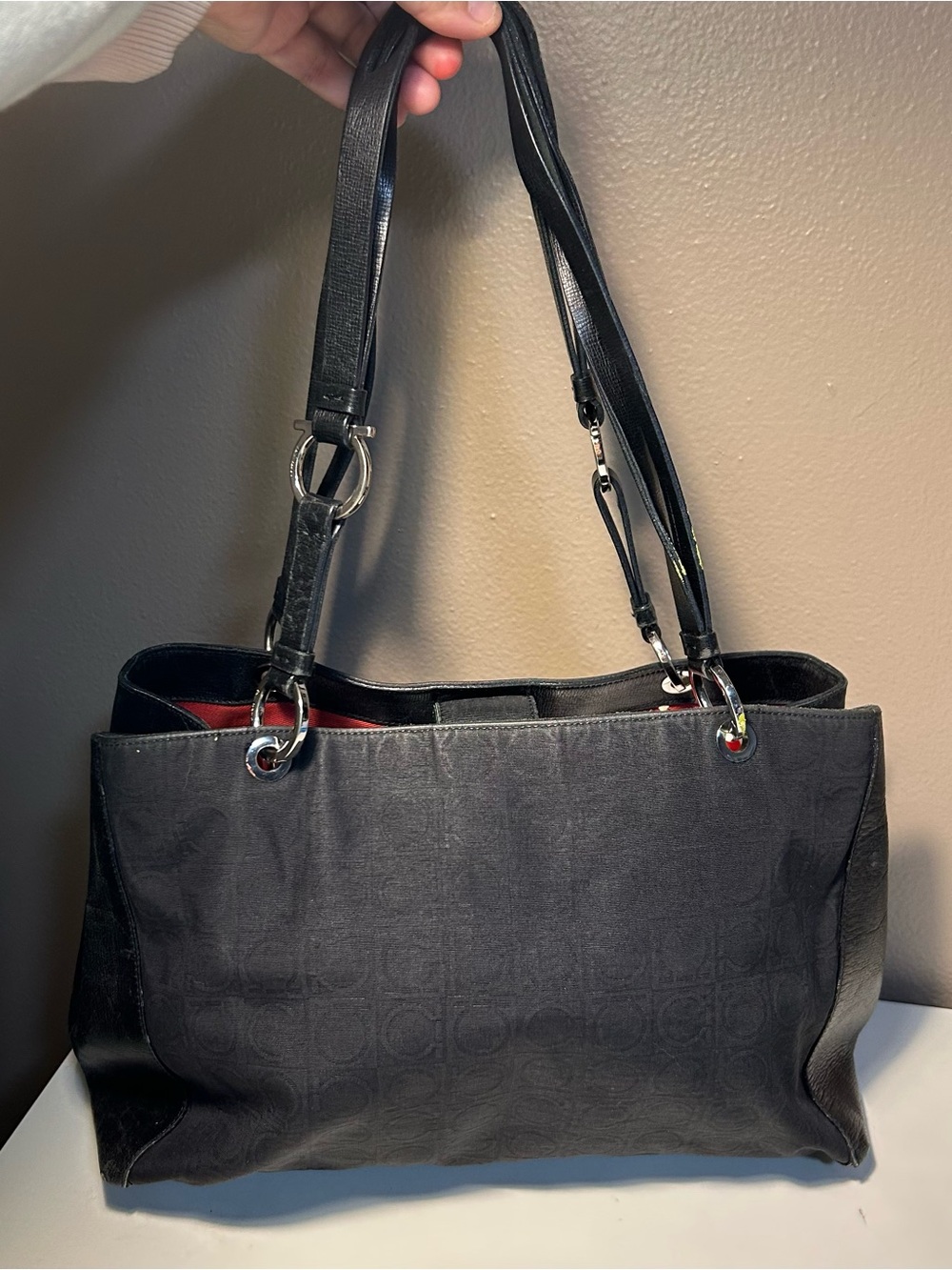 Salvatore Ferragamo double Strap handbag shoulder bag AF-21 4325 Black